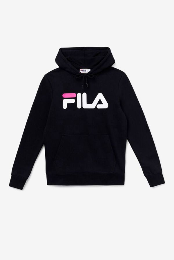 Fila Lucy Kangaroo Pocket Women's Hoodies - Black/White/Pink,NZ 125-43796